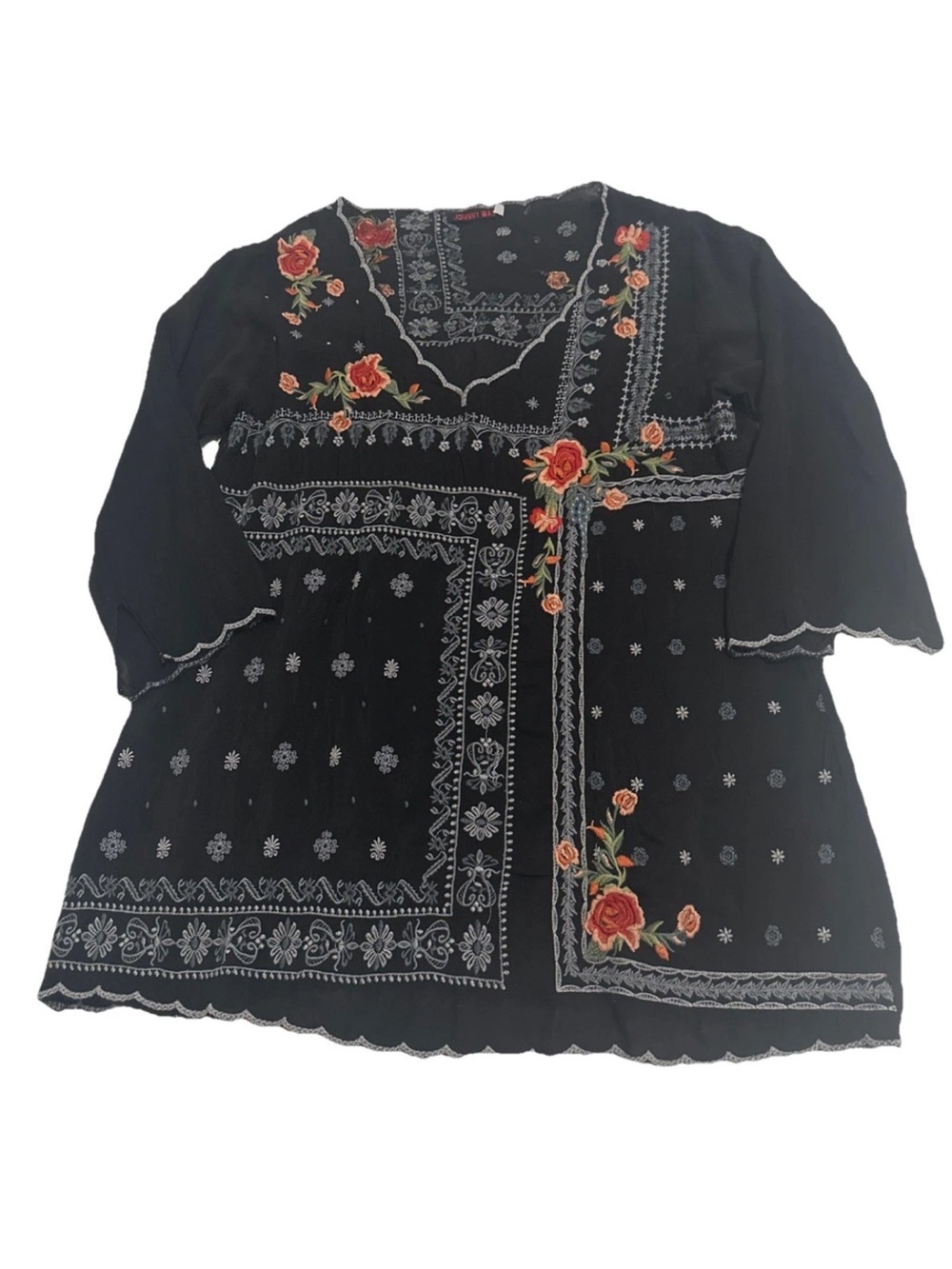 Johnny Was Bennett Midnight Garden  Sleeve Embroidered Tunic Sz S Great Condtn